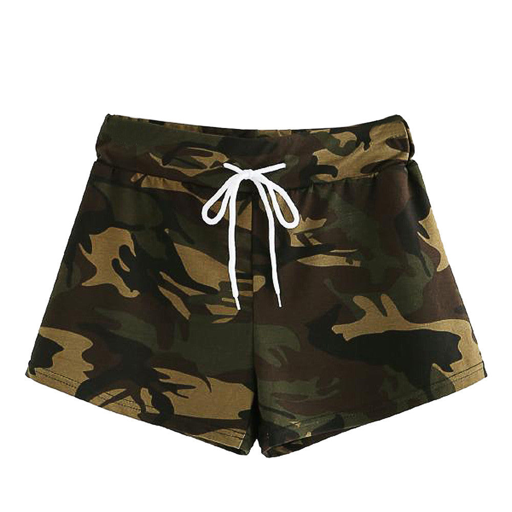 Summer Fashion Womens Casual Hot Pants Drawstring Waist Camo Shorts Trousers